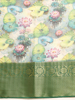 Thumbnail for Multicolor Munga Silk Digital Print Floral Saree with Unstitched Blouse - Hiral Fashion - Distacart