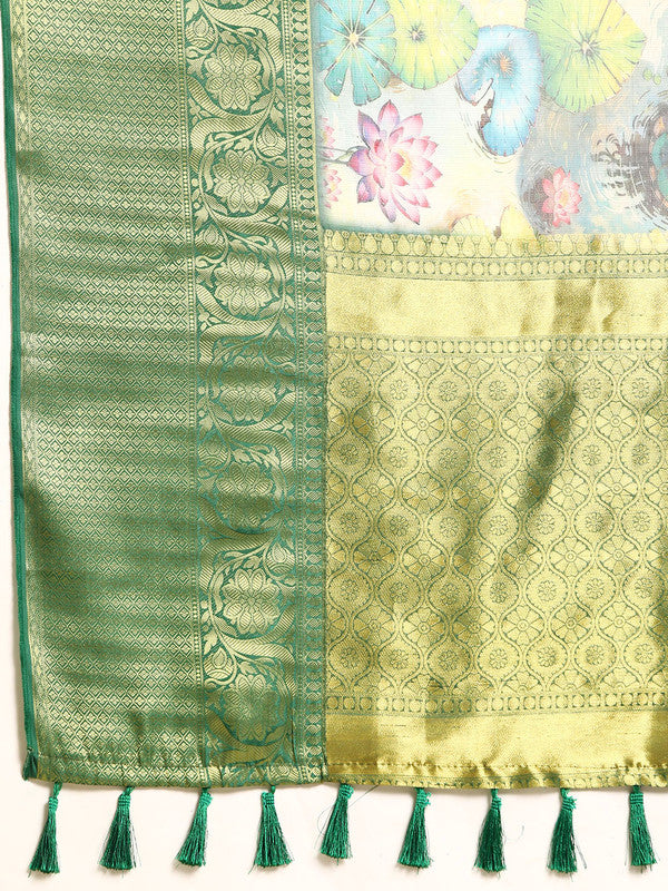 Multicolor Munga Silk Digital Print Floral Saree with Unstitched Blouse - Hiral Fashion - Distacart