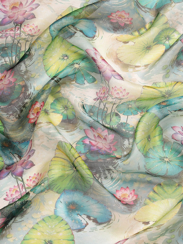 Multicolor Munga Silk Digital Print Floral Saree with Unstitched Blouse - Hiral Fashion - Distacart