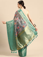Thumbnail for Gray Munga Silk Digital Print Floral Saree with Unstitched Blouse - Hiral Fashion - Distacart