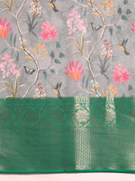 Thumbnail for Gray Munga Silk Digital Print Floral Saree with Unstitched Blouse - Hiral Fashion - Distacart