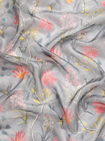 Thumbnail for Gray Munga Silk Digital Print Floral Saree with Unstitched Blouse - Hiral Fashion - Distacart