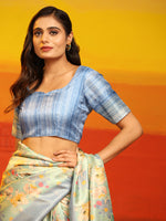 Thumbnail for Gray Silk Blend Woven Zari Design Floral Saree with Unstitched Blouse - Hiral Fashion - Distacart