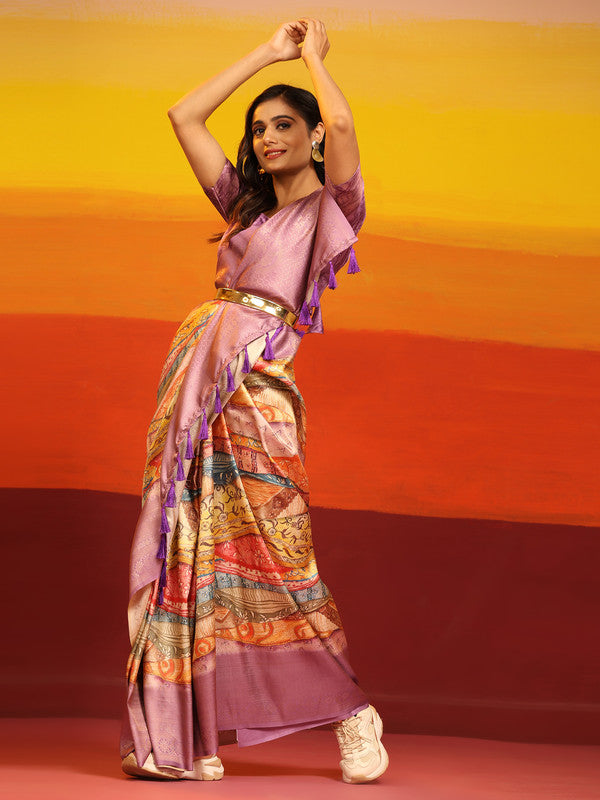 Multicolor Silk Blend Woven Zari Design Abstract Saree with Unstitched Blouse - Hiral Fashion - Distacart