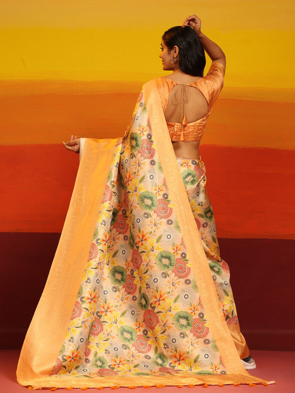 Multicolor Silk Blend Woven Zari Design Floral Saree with Unstitched Blouse - Hiral Fashion - Distacart