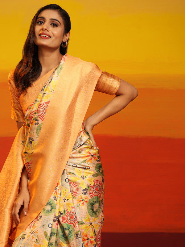Multicolor Silk Blend Woven Zari Design Floral Saree with Unstitched Blouse - Hiral Fashion - Distacart