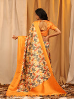 Thumbnail for Orange Silk Blend Woven Zari Design Floral Saree with Unstitched Blouse - Hiral Fashion - Distacart
