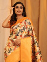Thumbnail for Orange Silk Blend Woven Zari Design Floral Saree with Unstitched Blouse - Hiral Fashion - Distacart
