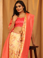 Thumbnail for Red Silk Blend Woven Zari Design Floral Saree with Unstitched Blouse - Hiral Fashion - Distacart