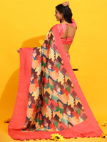Thumbnail for Pink Silk Blend Woven Zari Design Floral Saree with Unstitched Blouse - Hiral Fashion - Distacart
