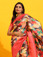 Thumbnail for Pink Silk Blend Woven Zari Design Floral Saree with Unstitched Blouse - Hiral Fashion - Distacart