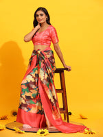 Thumbnail for Pink Silk Blend Woven Zari Design Floral Saree with Unstitched Blouse - Hiral Fashion - Distacart