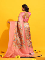 Thumbnail for Pink Silk Blend Woven Zari Design Floral Saree with Unstitched Blouse - Hiral Fashion - Distacart