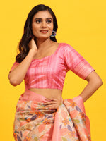 Thumbnail for Pink Silk Blend Woven Zari Design Floral Saree with Unstitched Blouse - Hiral Fashion - Distacart
