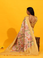 Thumbnail for Yellow Silk Blend Woven Zari Design Floral Saree with Unstitched Blouse - Hiral Fashion - Distacart