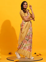 Thumbnail for Yellow Silk Blend Woven Zari Design Floral Saree with Unstitched Blouse - Hiral Fashion - Distacart