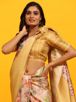 Thumbnail for Yellow Silk Blend Woven Zari Design Floral Saree with Unstitched Blouse - Hiral Fashion - Distacart