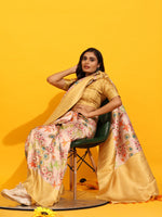 Thumbnail for Yellow Silk Blend Woven Zari Design Floral Saree with Unstitched Blouse - Hiral Fashion - Distacart