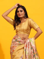 Thumbnail for Yellow Silk Blend Woven Zari Design Floral Saree with Unstitched Blouse - Hiral Fashion - Distacart
