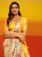 Thumbnail for Yellow Silk Blend Woven Zari Design Floral Saree with Unstitched Blouse - Hiral Fashion - Distacart