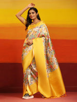 Thumbnail for Yellow Silk Blend Woven Zari Design Floral Saree with Unstitched Blouse - Hiral Fashion - Distacart