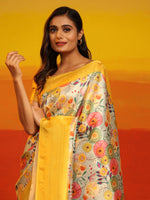 Thumbnail for Yellow Silk Blend Woven Zari Design Floral Saree with Unstitched Blouse - Hiral Fashion - Distacart