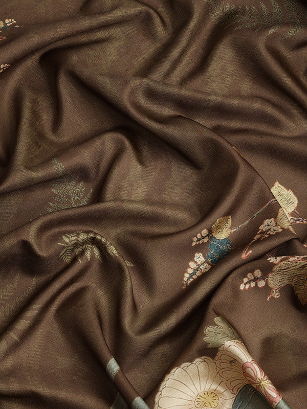 Multicolor Kanchipuram Silk Digital Print Floral Saree with Unstitched Blouse - Hiral Fashion - Distacart