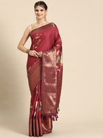 Thumbnail for Red Kanchipuram Silk Digital Print Floral Saree with Unstitched Blouse - Hiral Fashion - Distacart