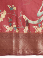 Thumbnail for Red Kanchipuram Silk Digital Print Floral Saree with Unstitched Blouse - Hiral Fashion - Distacart