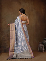Thumbnail for Gray Silk Blend Digital Print Striped Saree with Unstitched Blouse - Hiral Fashion - Distacart