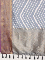 Thumbnail for Gray Silk Blend Digital Print Striped Saree with Unstitched Blouse - Hiral Fashion - Distacart