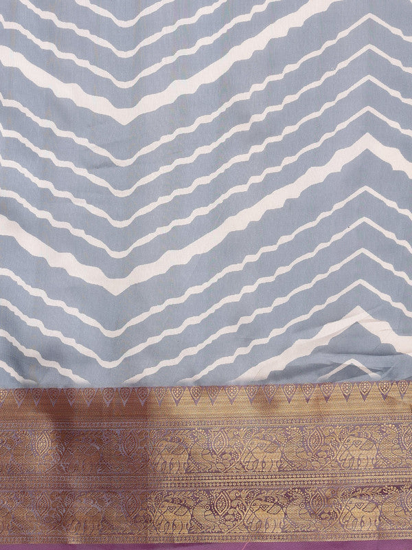 Gray Silk Blend Digital Print Striped Saree with Unstitched Blouse - Hiral Fashion - Distacart