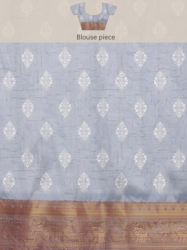 Gray Silk Blend Digital Print Striped Saree with Unstitched Blouse - Hiral Fashion - Distacart