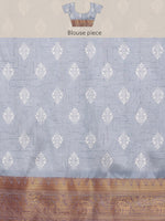 Thumbnail for Gray Silk Blend Digital Print Striped Saree with Unstitched Blouse - Hiral Fashion - Distacart