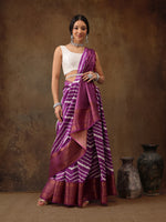 Thumbnail for Lavender Silk Blend Digital Print Striped Saree with Unstitched Blouse - Hiral Fashion - Distacart