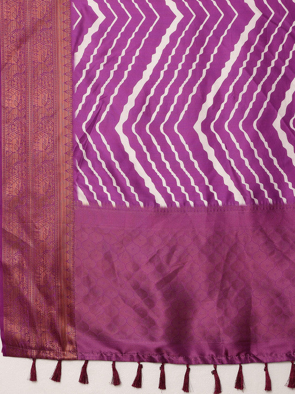 Lavender Silk Blend Digital Print Striped Saree with Unstitched Blouse - Hiral Fashion - Distacart