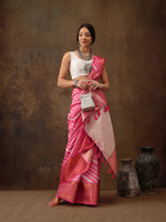 Thumbnail for Pink Silk Blend Digital Print Striped Saree with Unstitched Blouse - Hiral Fashion - Distacart