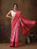 Thumbnail for Pink Silk Blend Digital Print Striped Saree with Unstitched Blouse - Hiral Fashion - Distacart