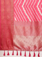 Thumbnail for Pink Silk Blend Digital Print Striped Saree with Unstitched Blouse - Hiral Fashion - Distacart