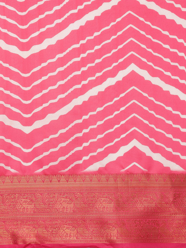 Pink Silk Blend Digital Print Striped Saree with Unstitched Blouse - Hiral Fashion - Distacart