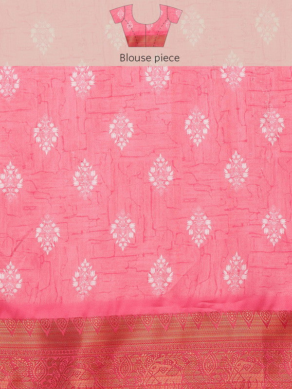 Pink Silk Blend Digital Print Striped Saree with Unstitched Blouse - Hiral Fashion - Distacart