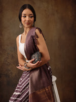 Thumbnail for Purple Silk Blend Digital Print Striped Saree with Unstitched Blouse - Hiral Fashion - Distacart