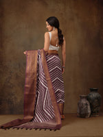 Thumbnail for Purple Silk Blend Digital Print Striped Saree with Unstitched Blouse - Hiral Fashion - Distacart
