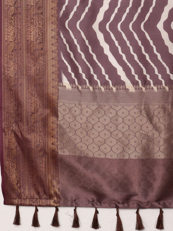 Purple Silk Blend Digital Print Striped Saree with Unstitched Blouse - Hiral Fashion - Distacart