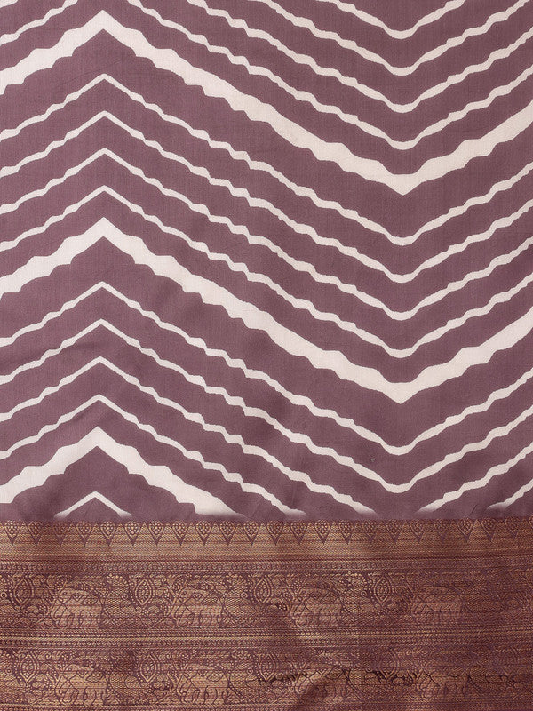 Purple Silk Blend Digital Print Striped Saree with Unstitched Blouse - Hiral Fashion - Distacart