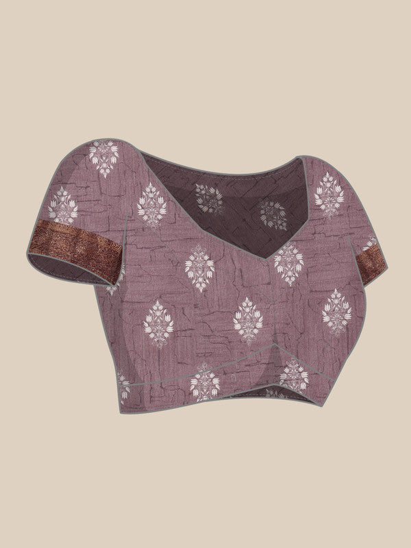 Purple Silk Blend Digital Print Striped Saree with Unstitched Blouse - Hiral Fashion - Distacart