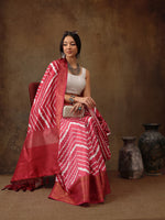 Thumbnail for Red Silk Blend Digital Print Striped Saree with Unstitched Blouse - Hiral Fashion - Distacart