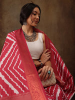 Thumbnail for Red Silk Blend Digital Print Striped Saree with Unstitched Blouse - Hiral Fashion - Distacart