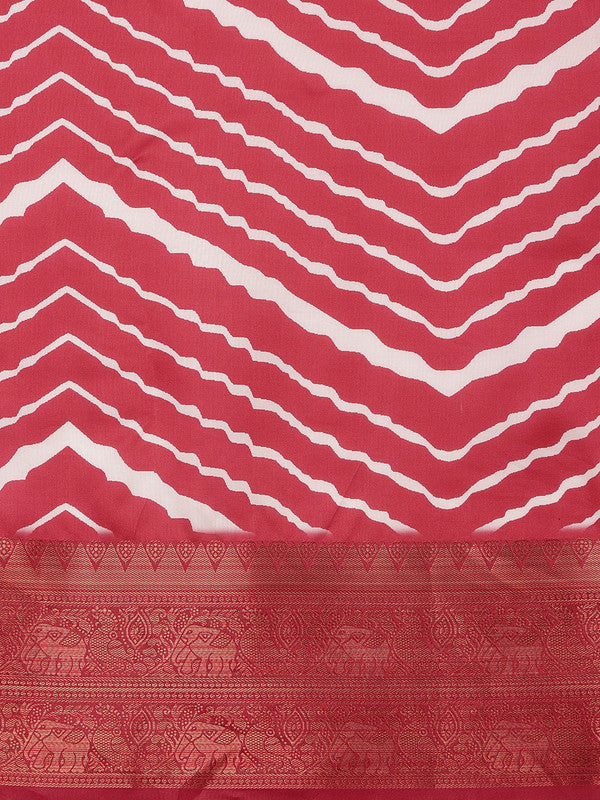 Red Silk Blend Digital Print Striped Saree with Unstitched Blouse - Hiral Fashion - Distacart