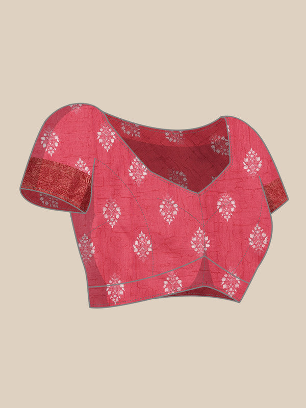 Red Silk Blend Digital Print Striped Saree with Unstitched Blouse - Hiral Fashion - Distacart